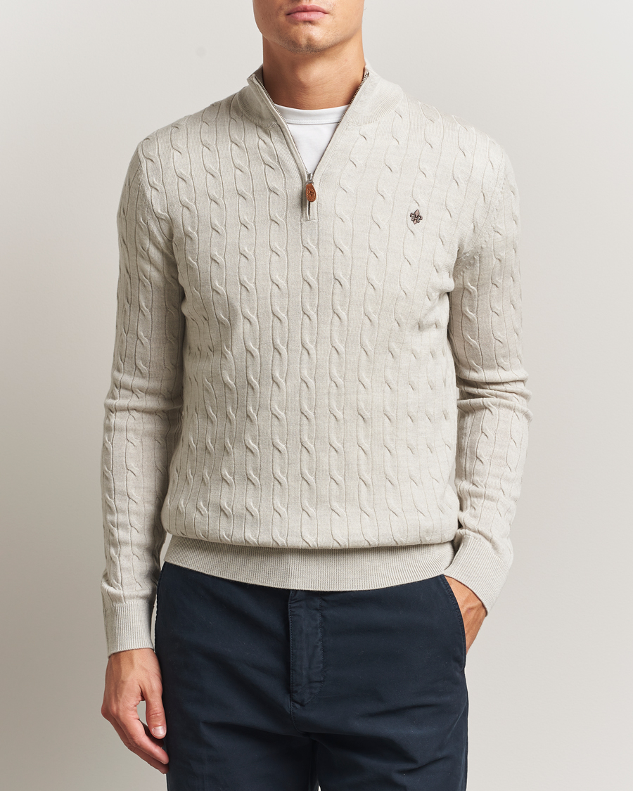 Men | Sweaters & Knitwear | Morris | Merino Cable Half Zip Off White