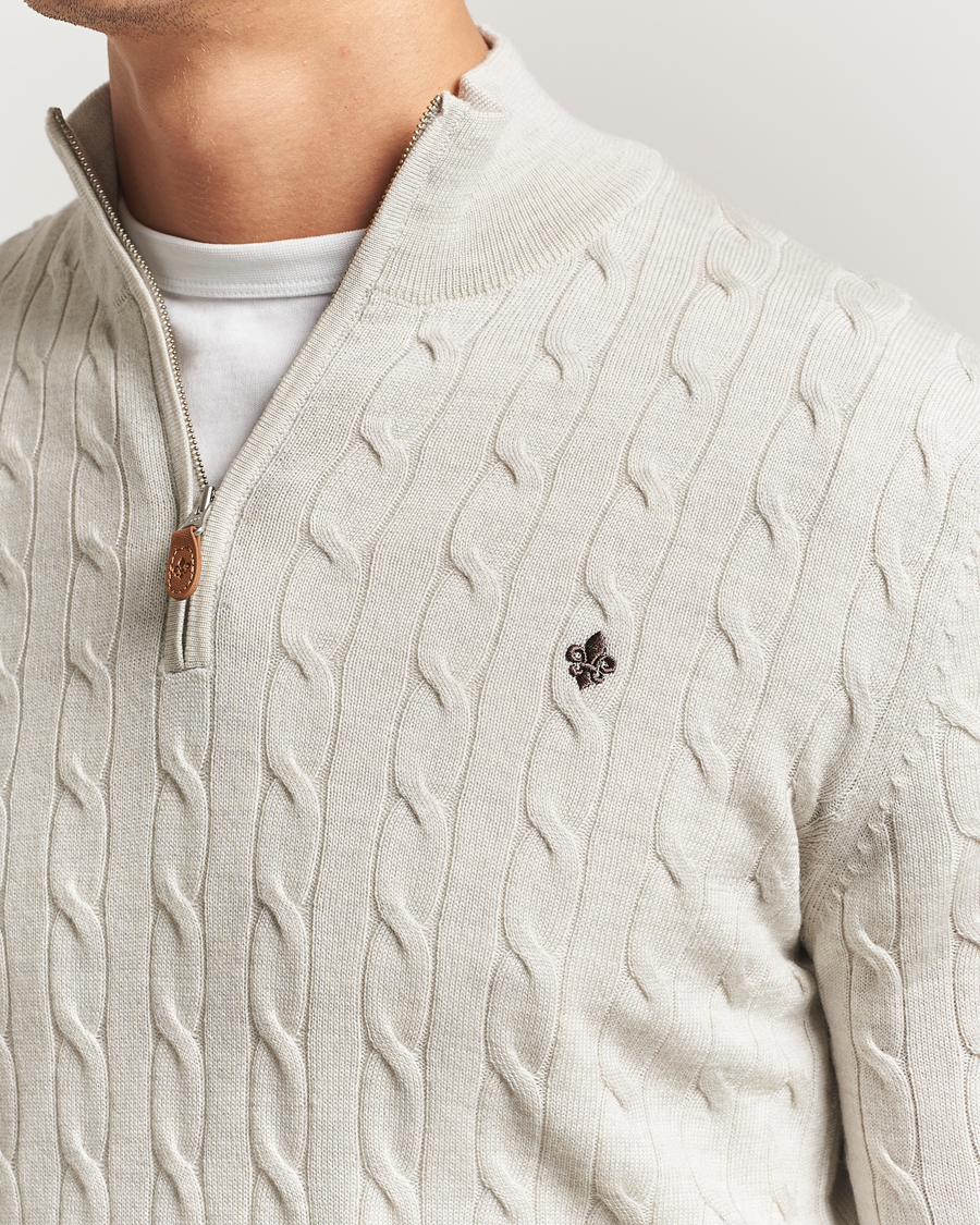 Men | Sweaters & Knitwear | Morris | Merino Cable Half Zip Off White