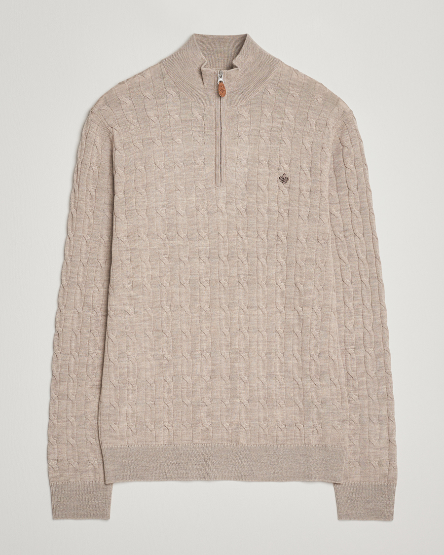 Men | Sweaters & Knitwear | Morris | Merino Cable Half Zip Khaki