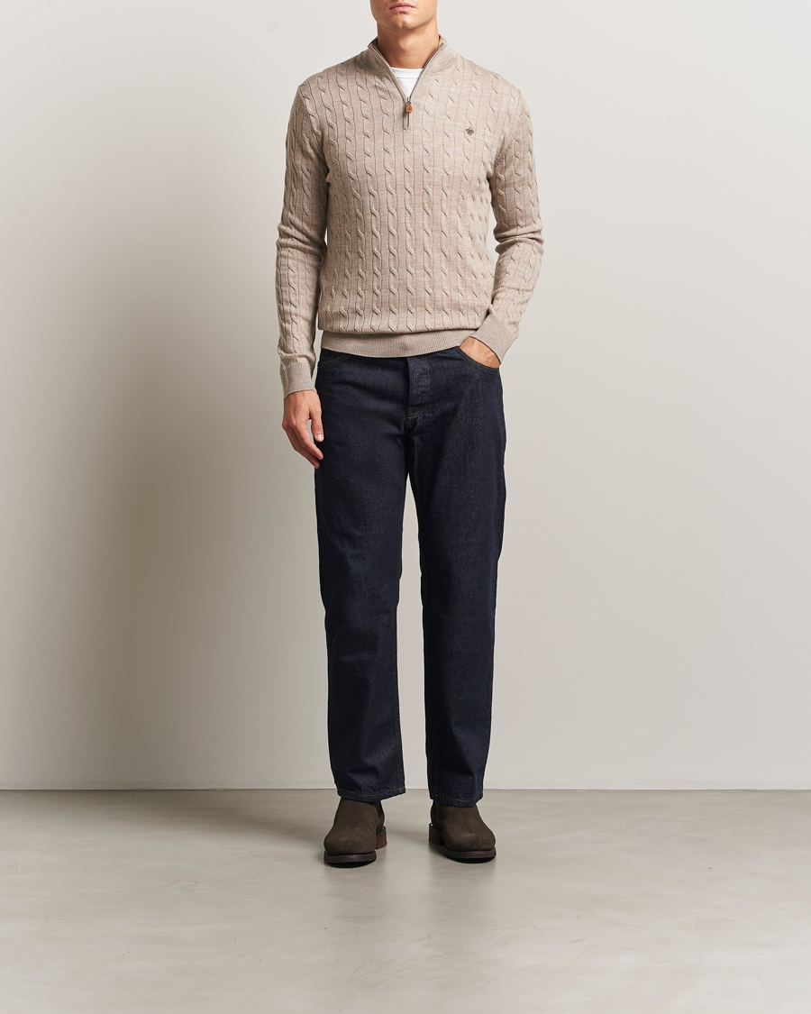 Men | Sweaters & Knitwear | Morris | Merino Cable Half Zip Khaki