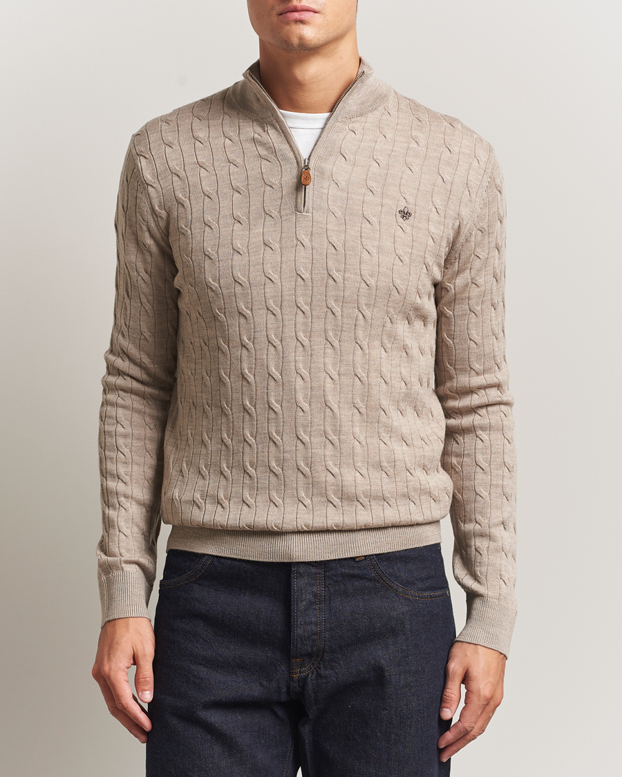 Men | Sweaters & Knitwear | Morris | Merino Cable Half Zip Khaki