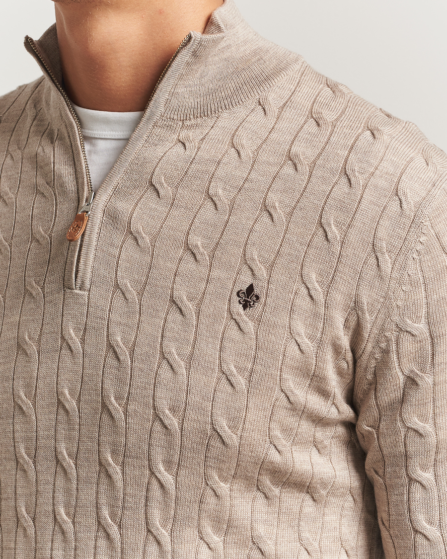 Men | Sweaters & Knitwear | Morris | Merino Cable Half Zip Khaki