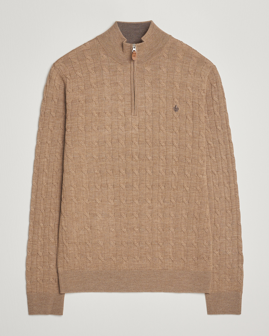 Men | Sweaters & Knitwear | Morris | Merino Cable Half Zip Camel
