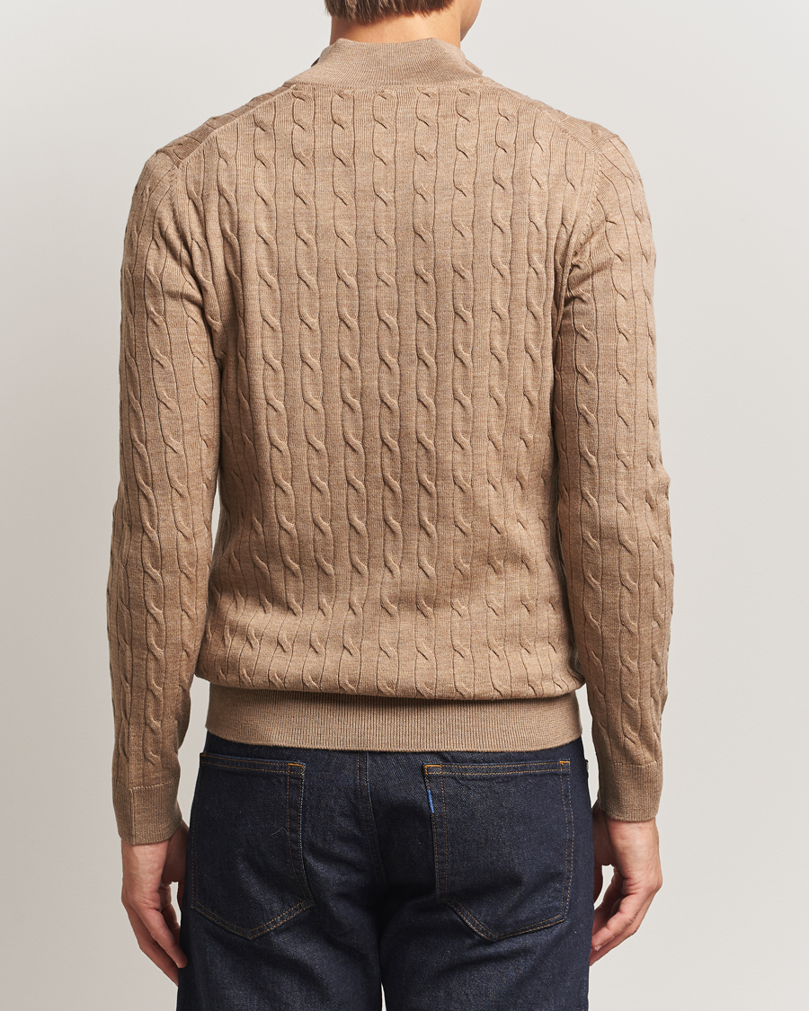 Men | Sweaters & Knitwear | Morris | Merino Cable Half Zip Camel