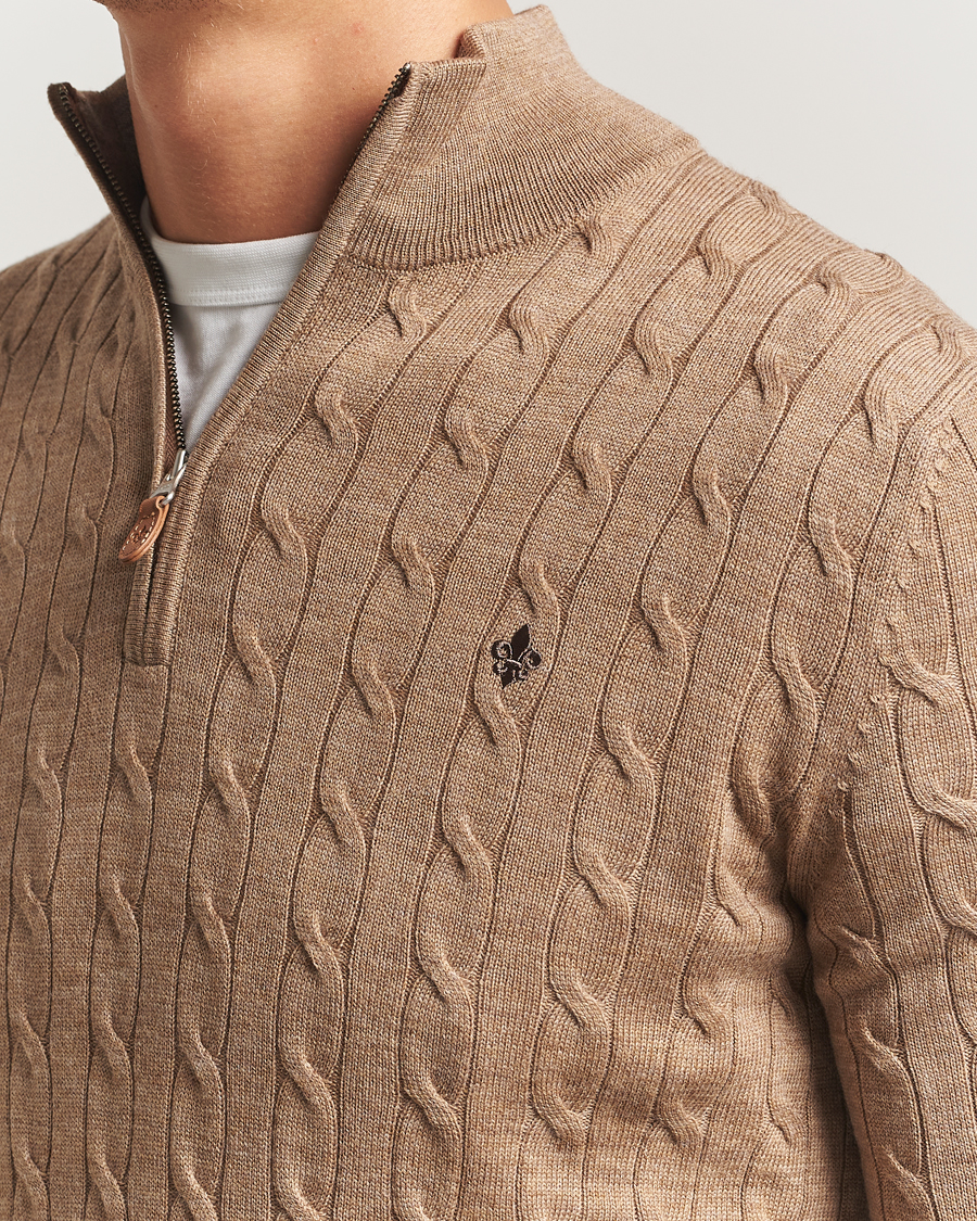 Men | Sweaters & Knitwear | Morris | Merino Cable Half Zip Camel