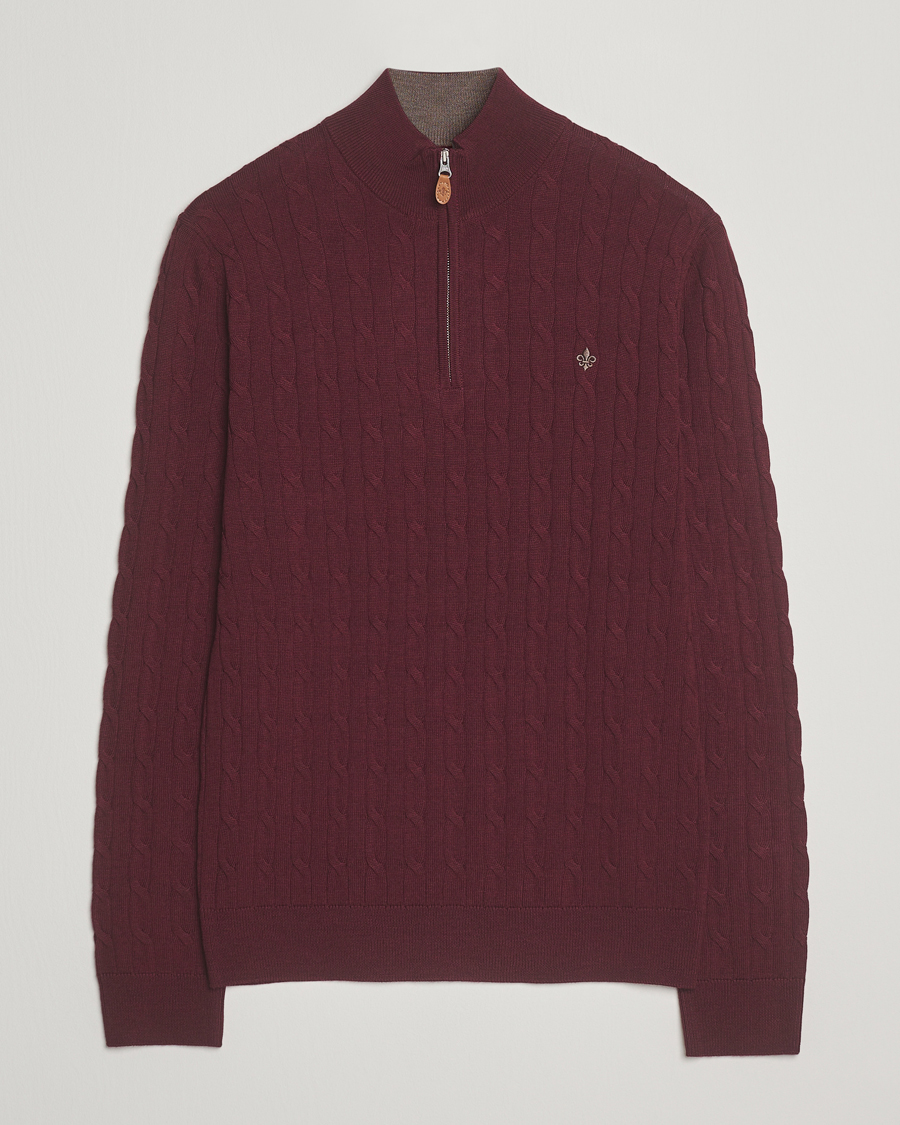 Men | Sweaters & Knitwear | Morris | Merino Cable Half Zip Wine Red