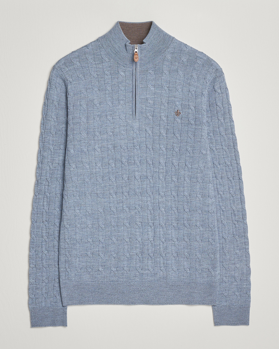 Men | Sweaters & Knitwear | Morris | Merino Cable Half Zip Blue