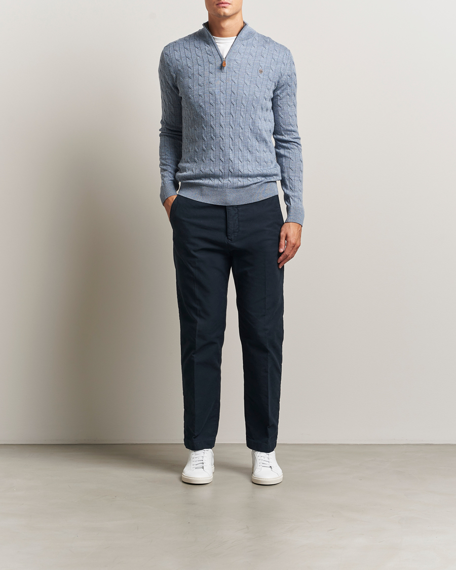 Men | Sweaters & Knitwear | Morris | Merino Cable Half Zip Blue