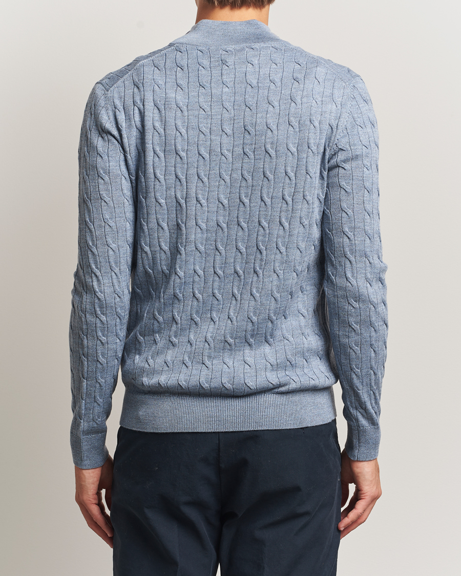 Men | Sweaters & Knitwear | Morris | Merino Cable Half Zip Blue