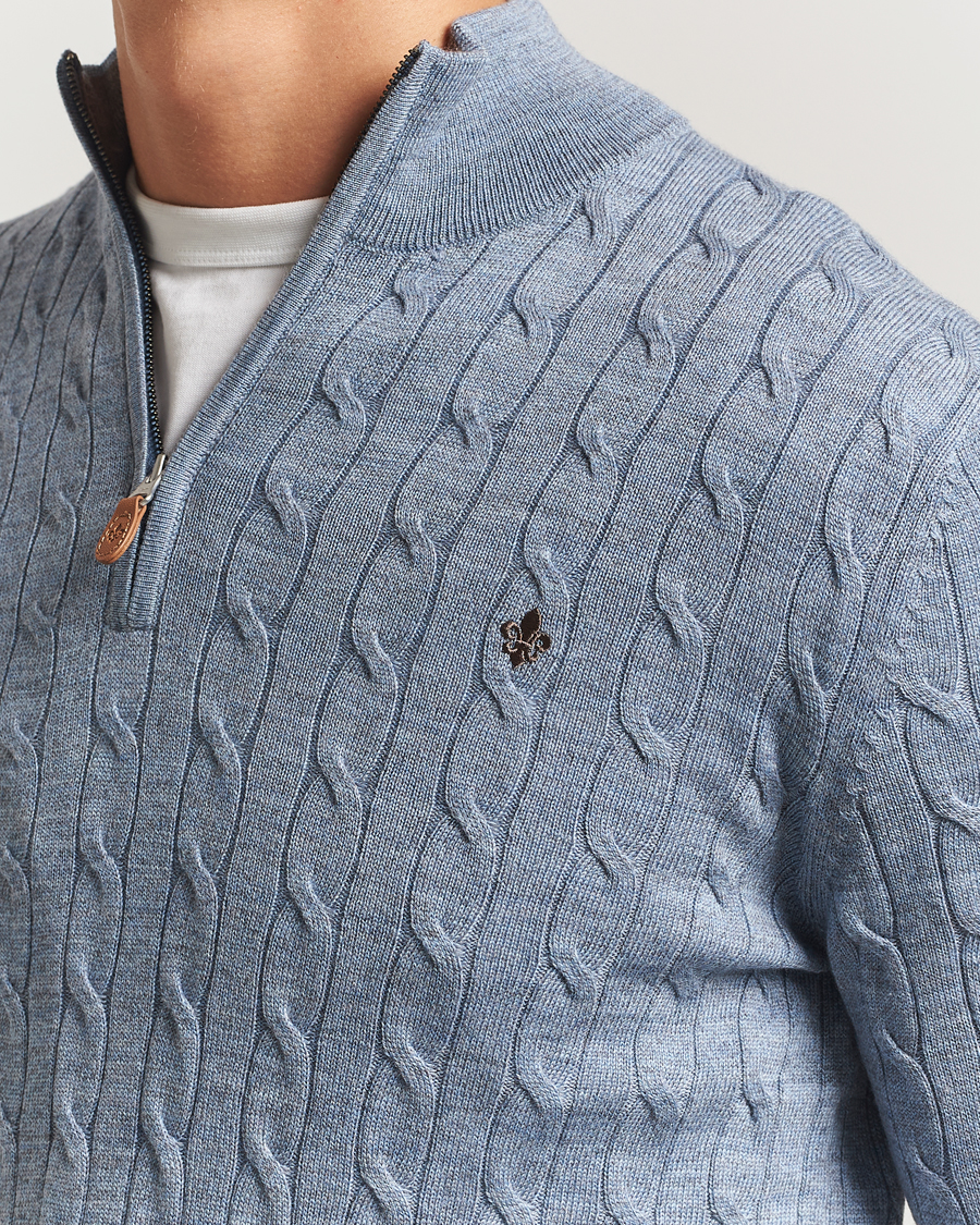 Men | Sweaters & Knitwear | Morris | Merino Cable Half Zip Blue