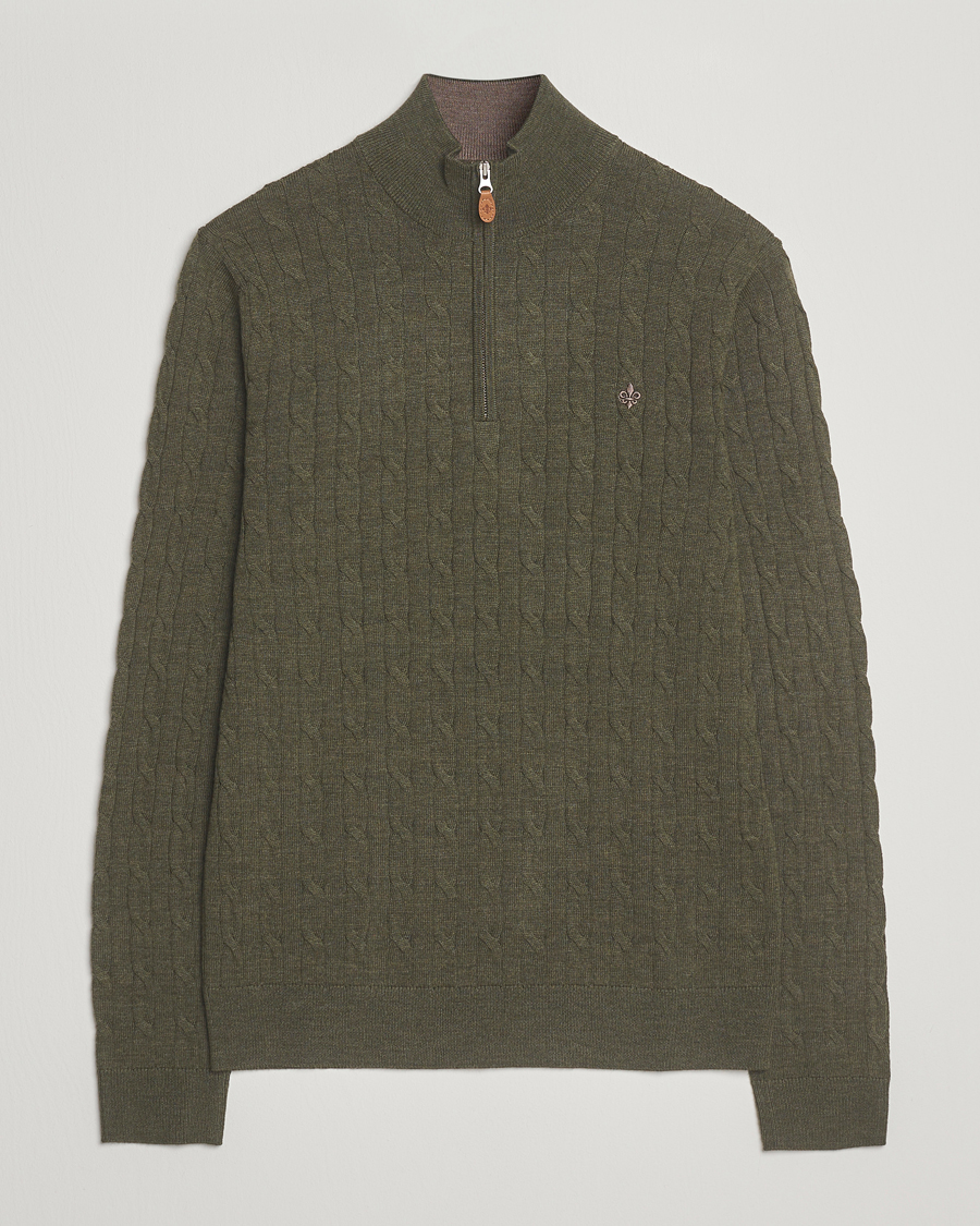 Men | Sweaters & Knitwear | Morris | Merino Cable Half Zip Olive