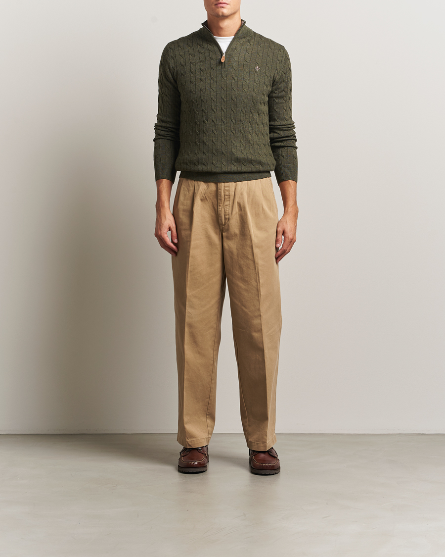Men | Sweaters & Knitwear | Morris | Merino Cable Half Zip Olive