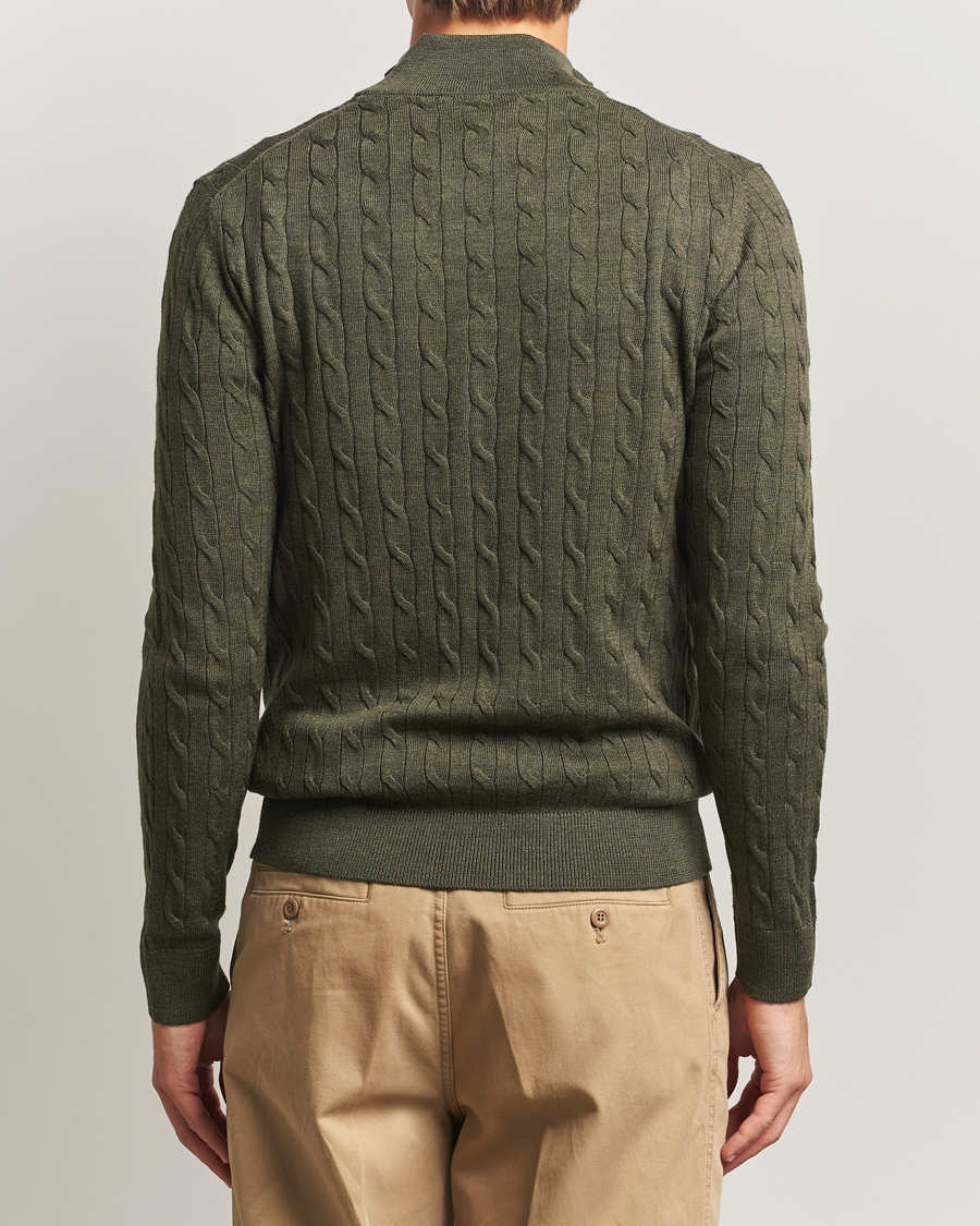 Men | Sweaters & Knitwear | Morris | Merino Cable Half Zip Olive
