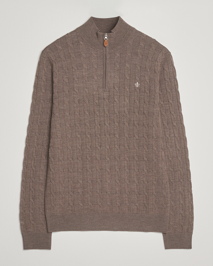 Men | Sweaters & Knitwear | Morris | Merino Cable Half Zip Light Brown