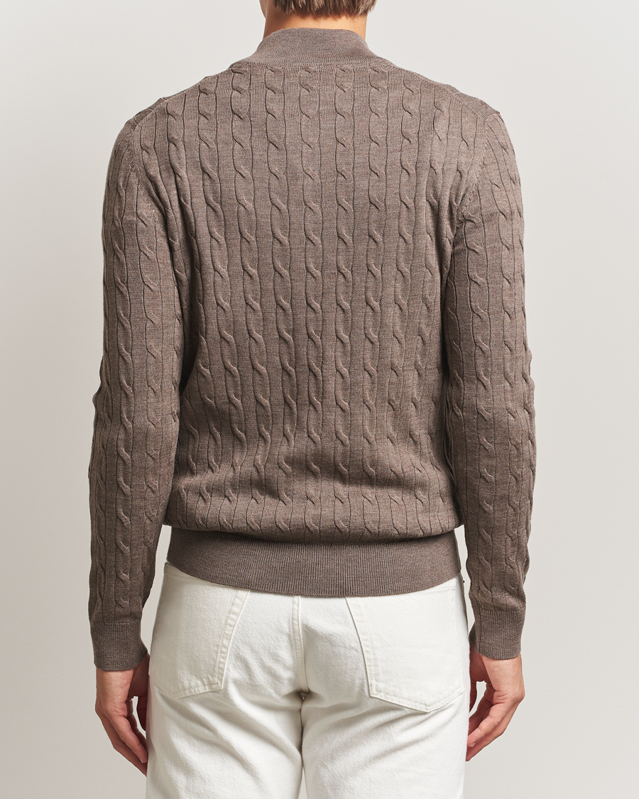 Men | Sweaters & Knitwear | Morris | Merino Cable Half Zip Light Brown