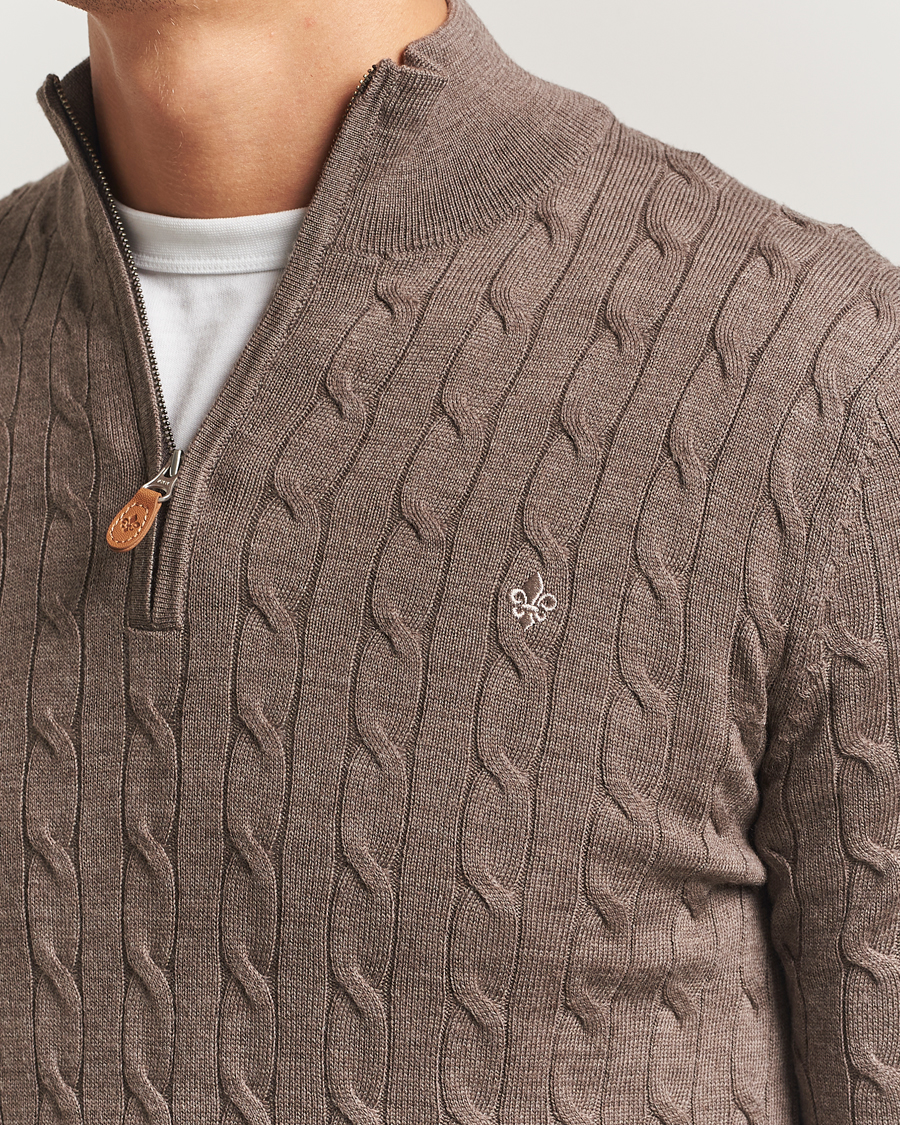 Men | Sweaters & Knitwear | Morris | Merino Cable Half Zip Light Brown