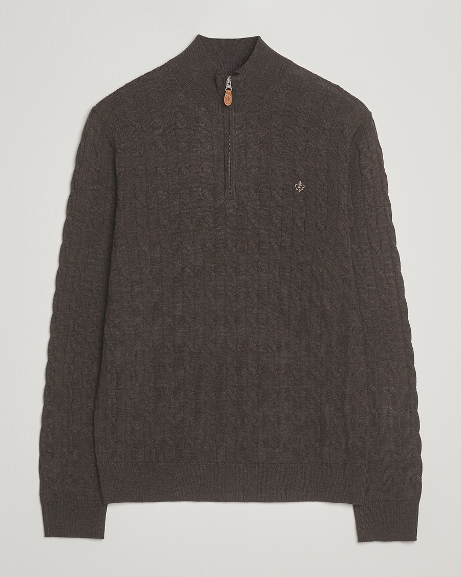 Men | Sweaters & Knitwear | Morris | Merino Cable Half Zip Dark Brown