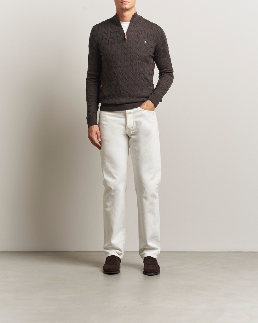 Men | Sweaters & Knitwear | Morris | Merino Cable Half Zip Dark Brown