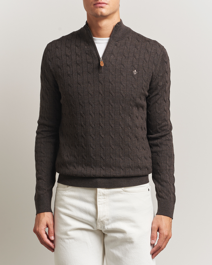 Men | Sweaters & Knitwear | Morris | Merino Cable Half Zip Dark Brown