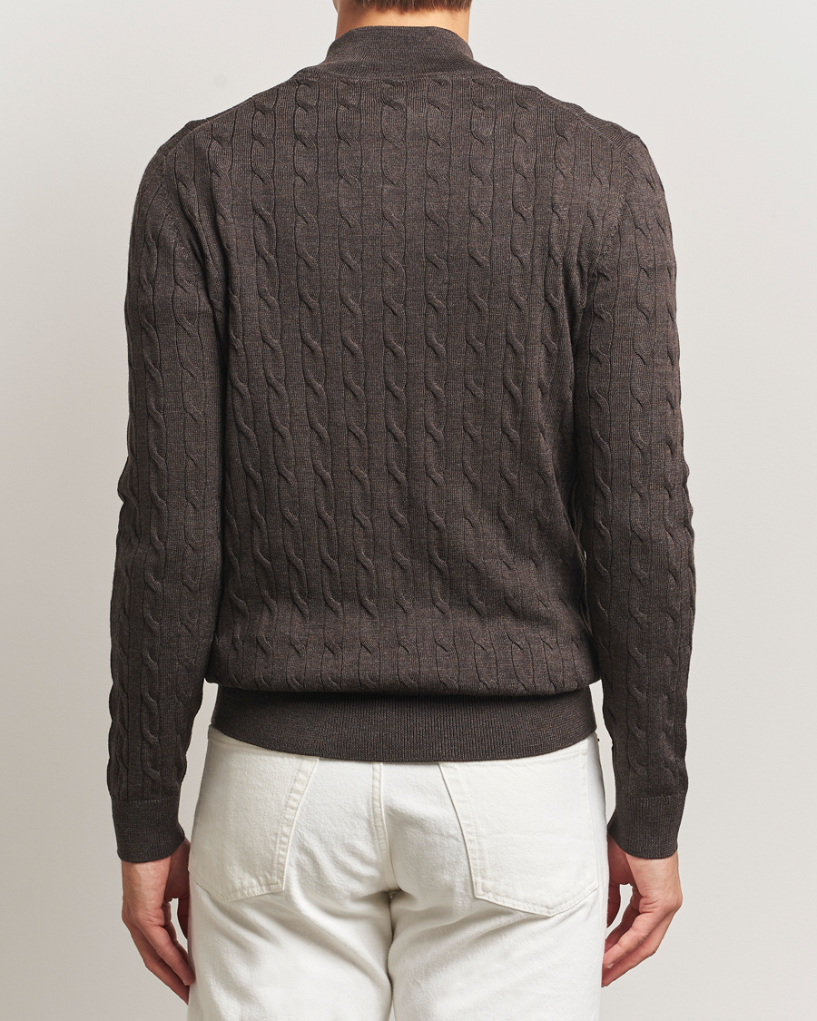 Men | Sweaters & Knitwear | Morris | Merino Cable Half Zip Dark Brown