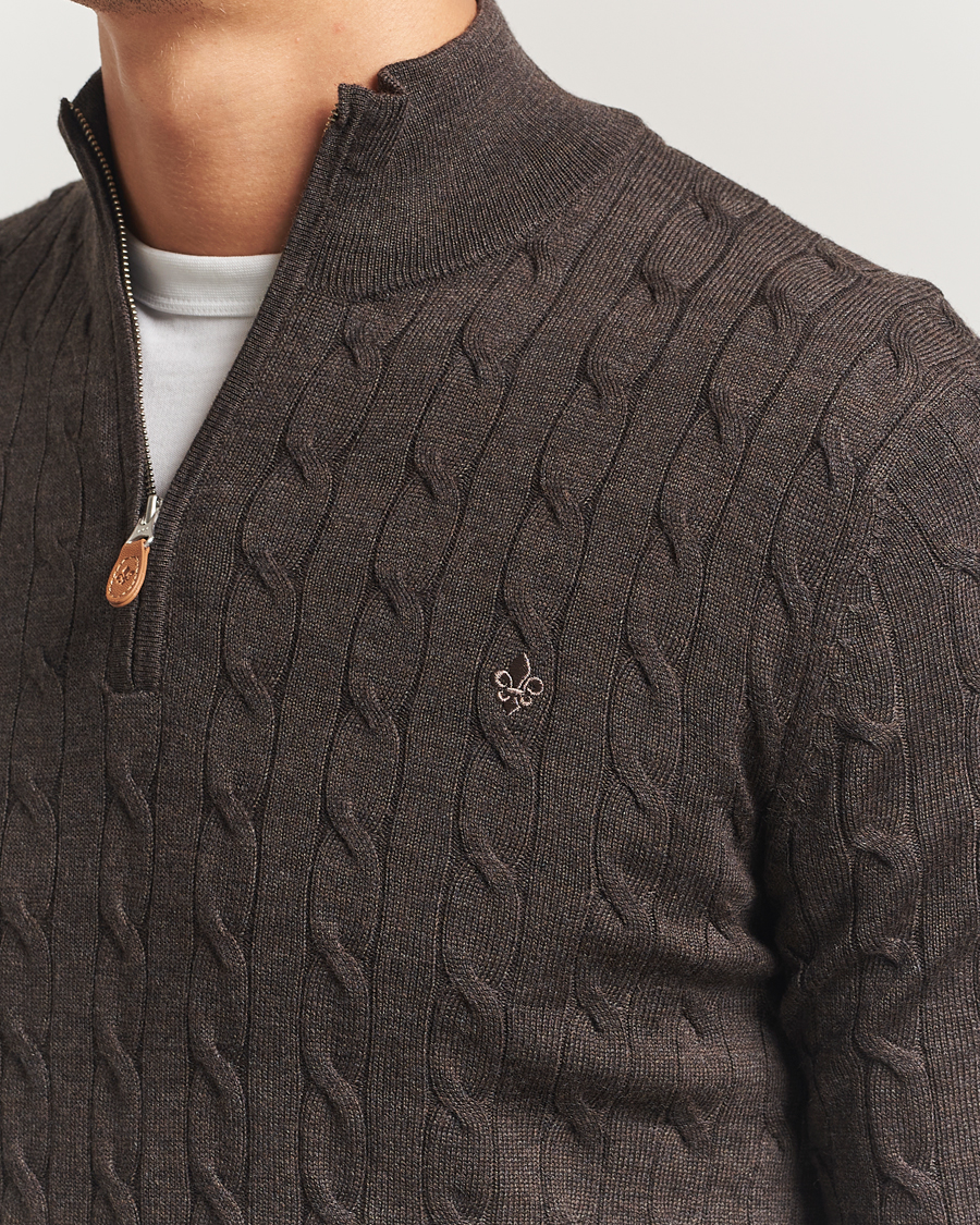 Men | Sweaters & Knitwear | Morris | Merino Cable Half Zip Dark Brown