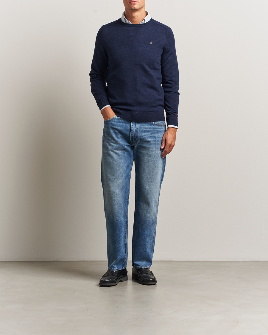 Men | Sweaters & Knitwear | Morris | Merino O-Neck Dark Blue