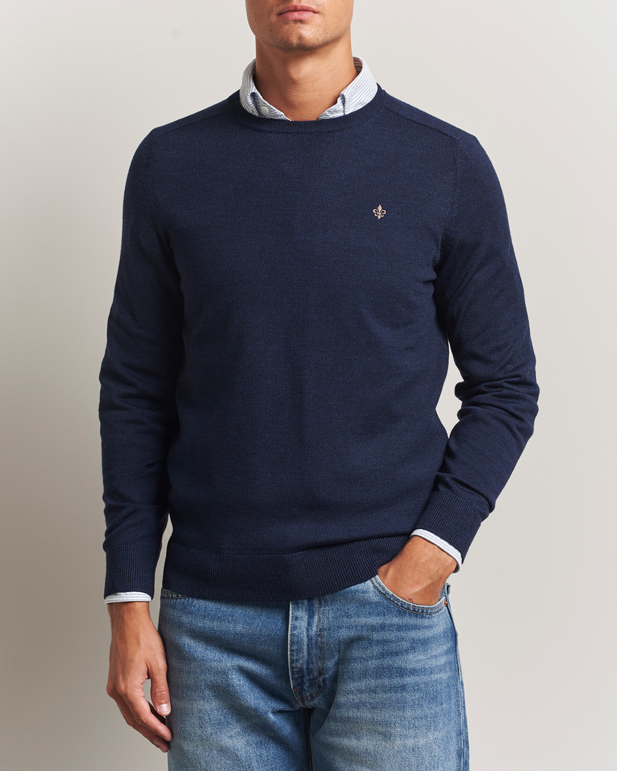 Men | Sweaters & Knitwear | Morris | Merino O-Neck Dark Blue