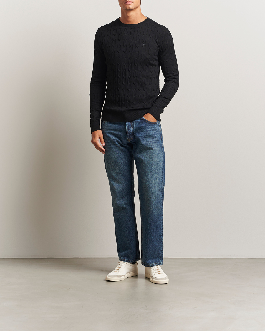 Men | Sweaters & Knitwear | Morris | Merino Cable O-Neck Black