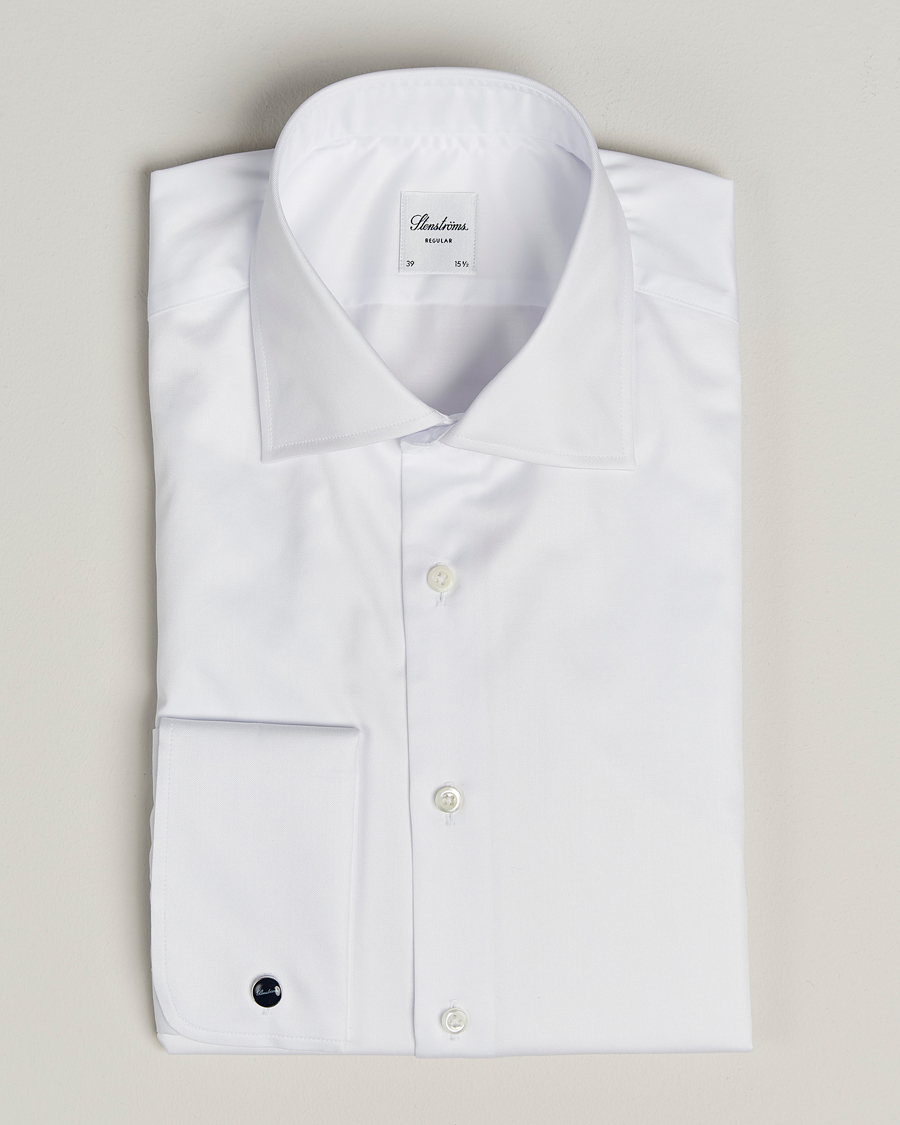 Men | Shirts | Stenströms | Regular Fit Cotton Twill Double Cuff Shirt White