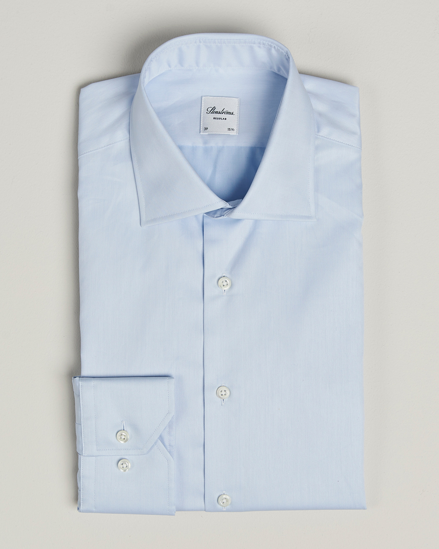 Men | Shirts | Stenströms | Regular Fit Cotton Twill Shirt Blue