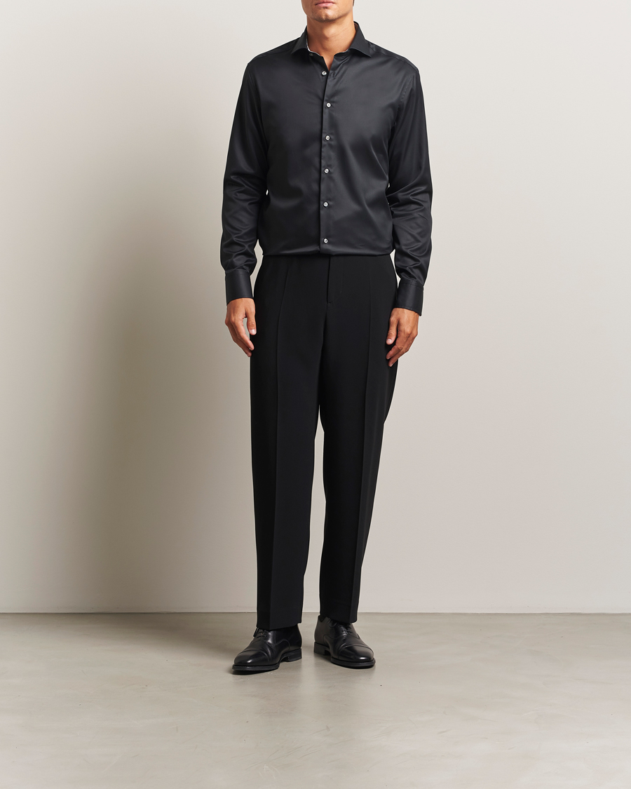 Men | Shirts | Stenströms | Regular Fit Contrast Shirt Black