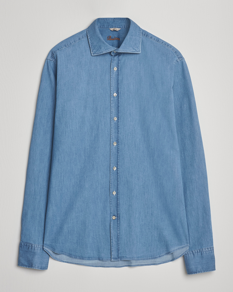 Men | Shirts | Stenströms | Regular Fit Garment Washed Shirt Light Denim