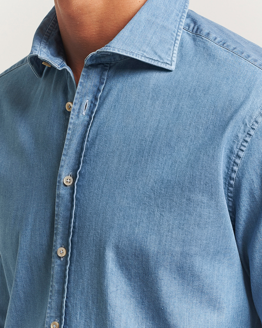 Men | Shirts | Stenströms | Regular Fit Garment Washed Shirt Light Denim