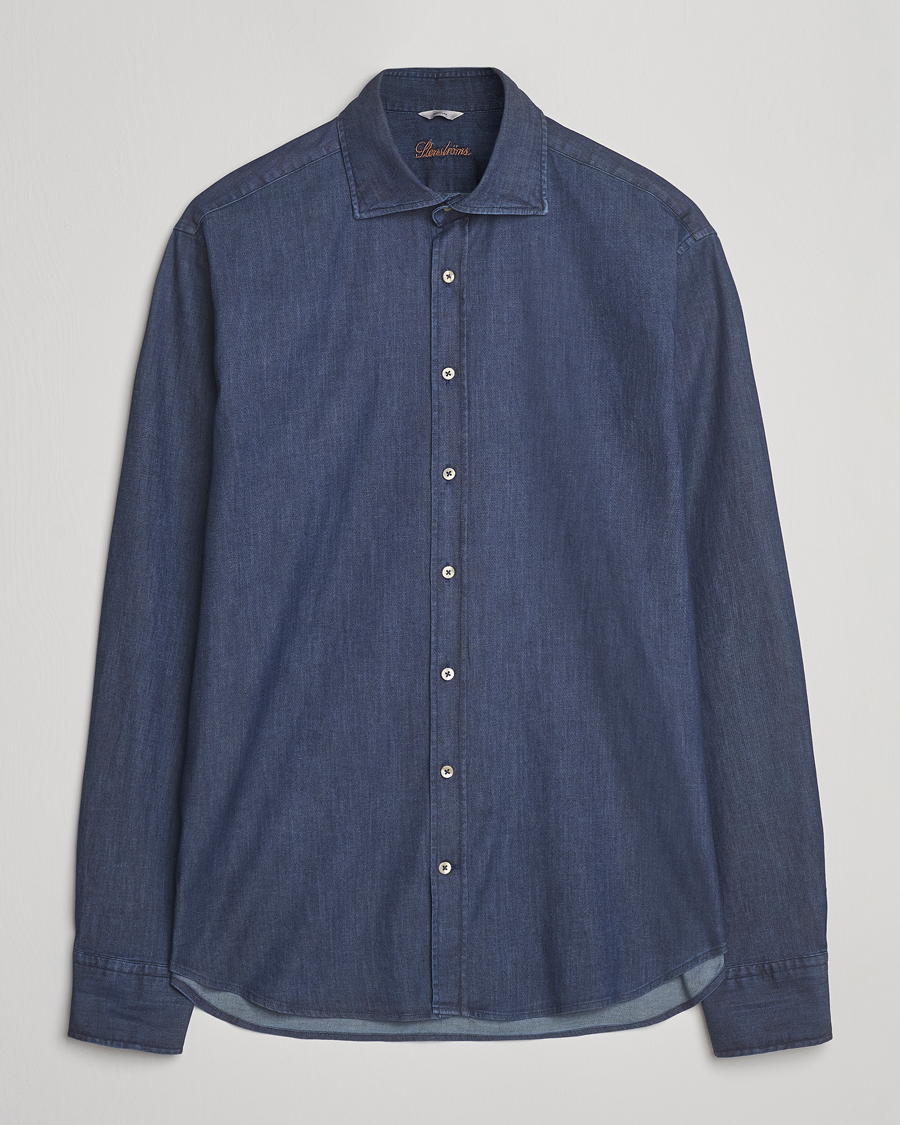Men | Shirts | Stenströms | Regular Fit Garment Washed Shirt Dark Denim