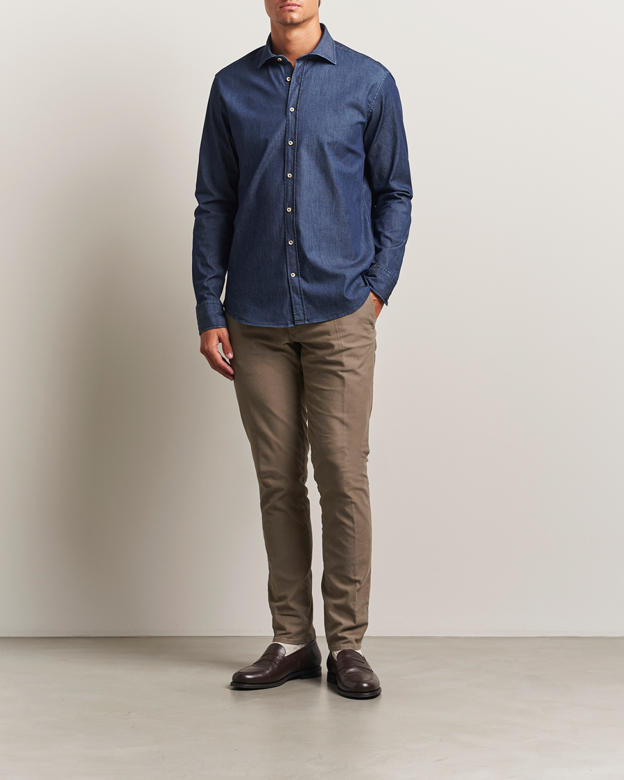 Men | Shirts | Stenströms | Regular Fit Garment Washed Shirt Dark Denim