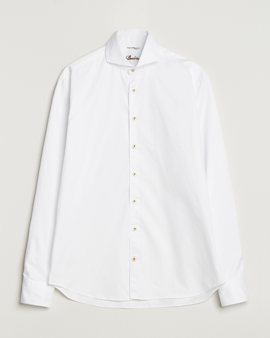 Men | Shirts | Stenströms | Regular Fit Washed Cotton Plain Shirt White