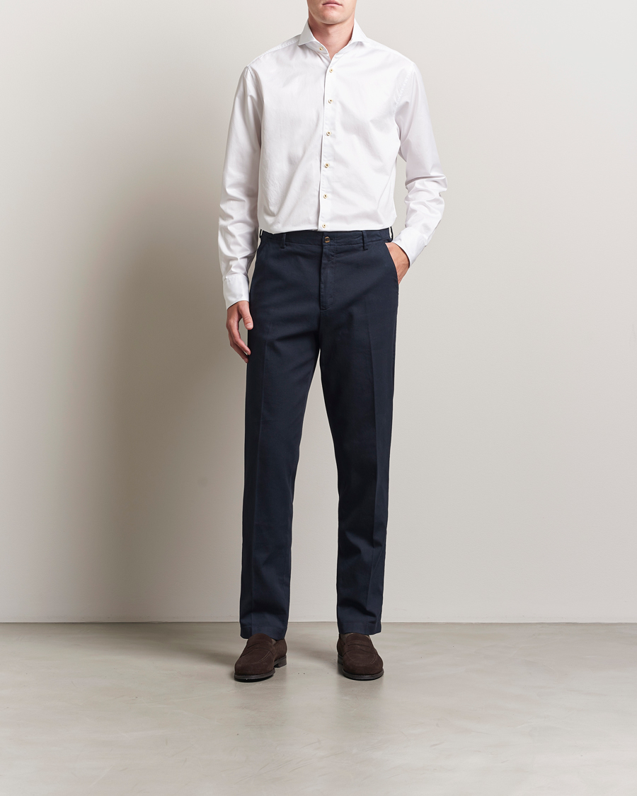 Men | Shirts | Stenströms | Regular Fit Washed Cotton Plain Shirt White