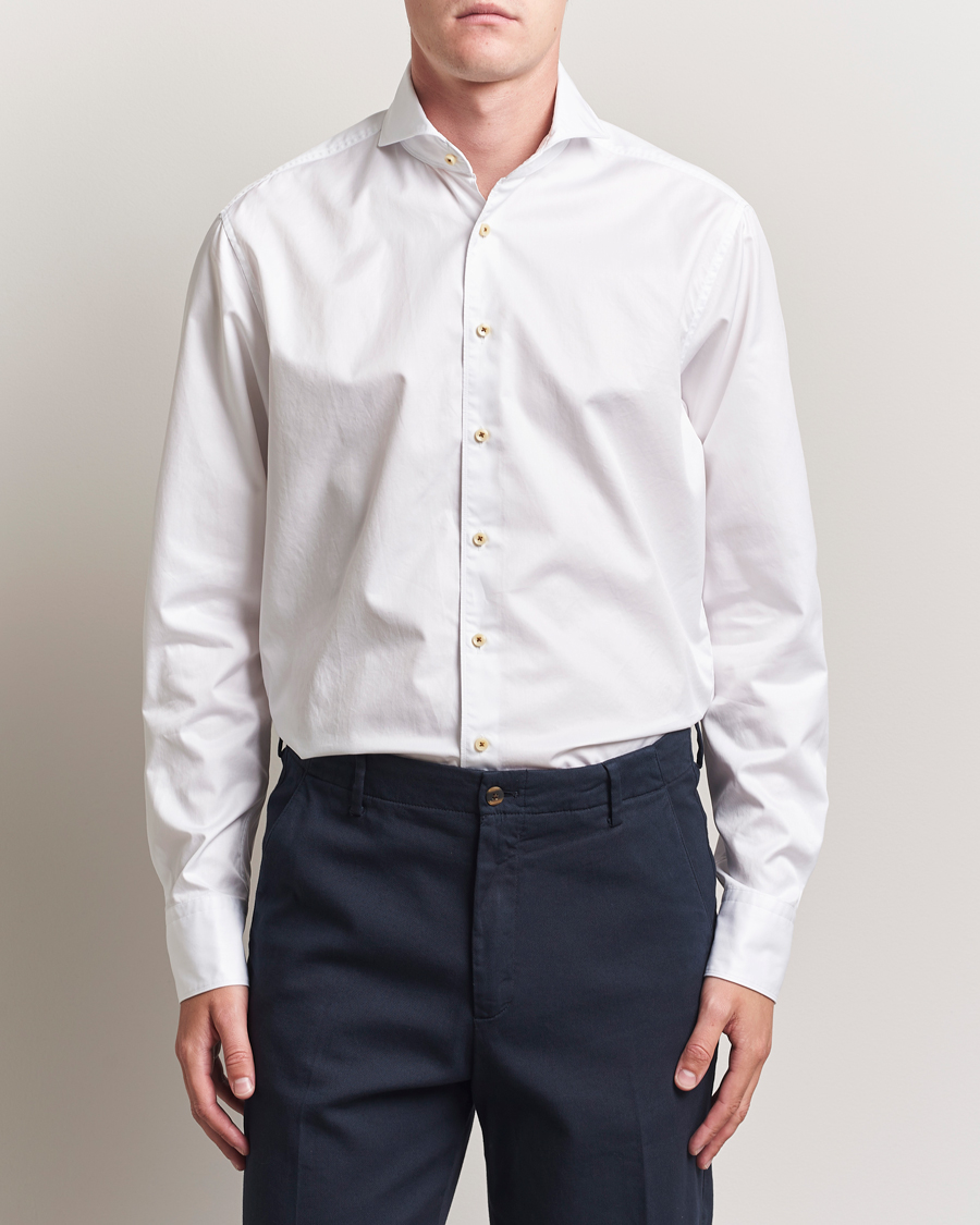 Men | Shirts | Stenströms | Regular Fit Washed Cotton Plain Shirt White