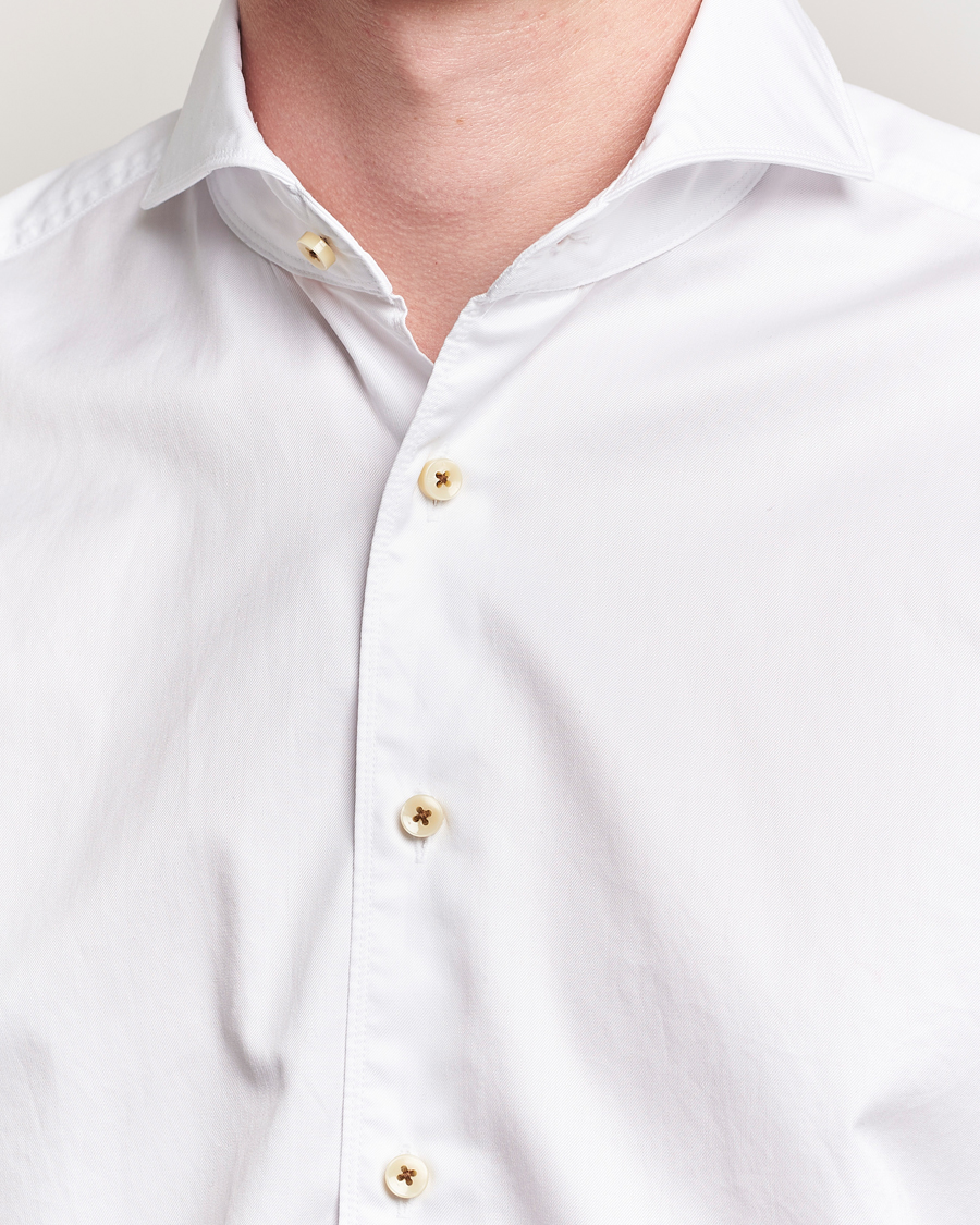 Men | Shirts | Stenströms | Regular Fit Washed Cotton Plain Shirt White