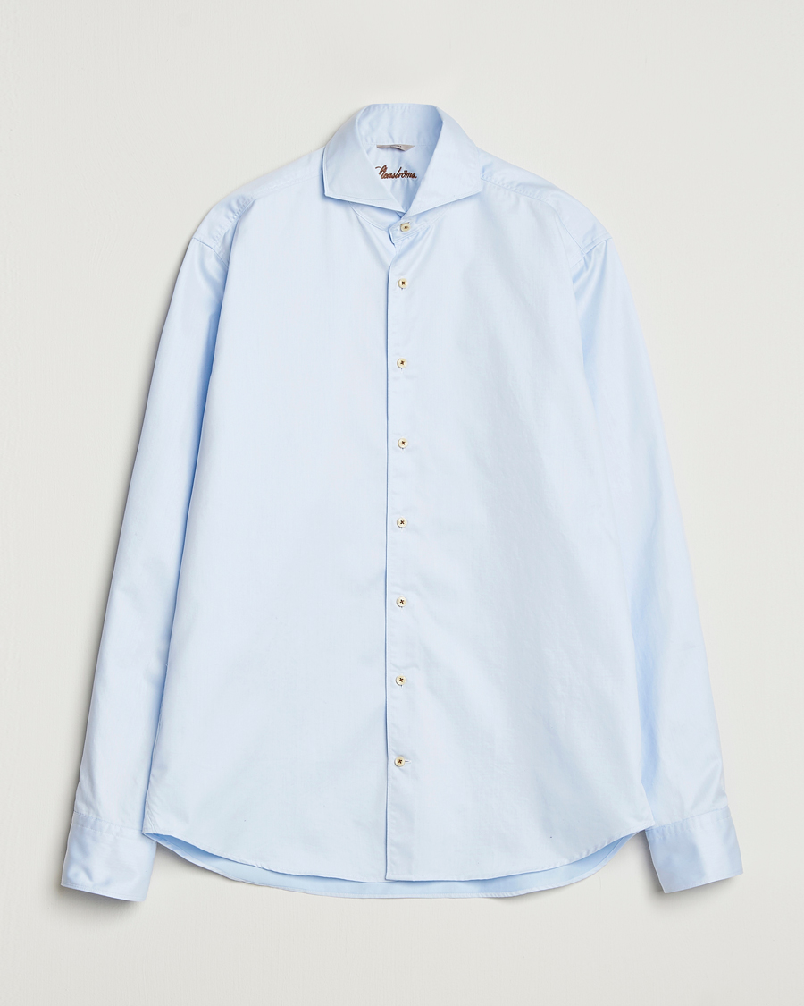 Men | Shirts | Stenströms | Regular Fit Washed Cotton Plain Shirt Light Blue