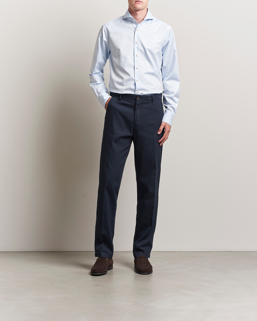 Men | Shirts | Stenströms | Regular Fit Washed Cotton Plain Shirt Light Blue