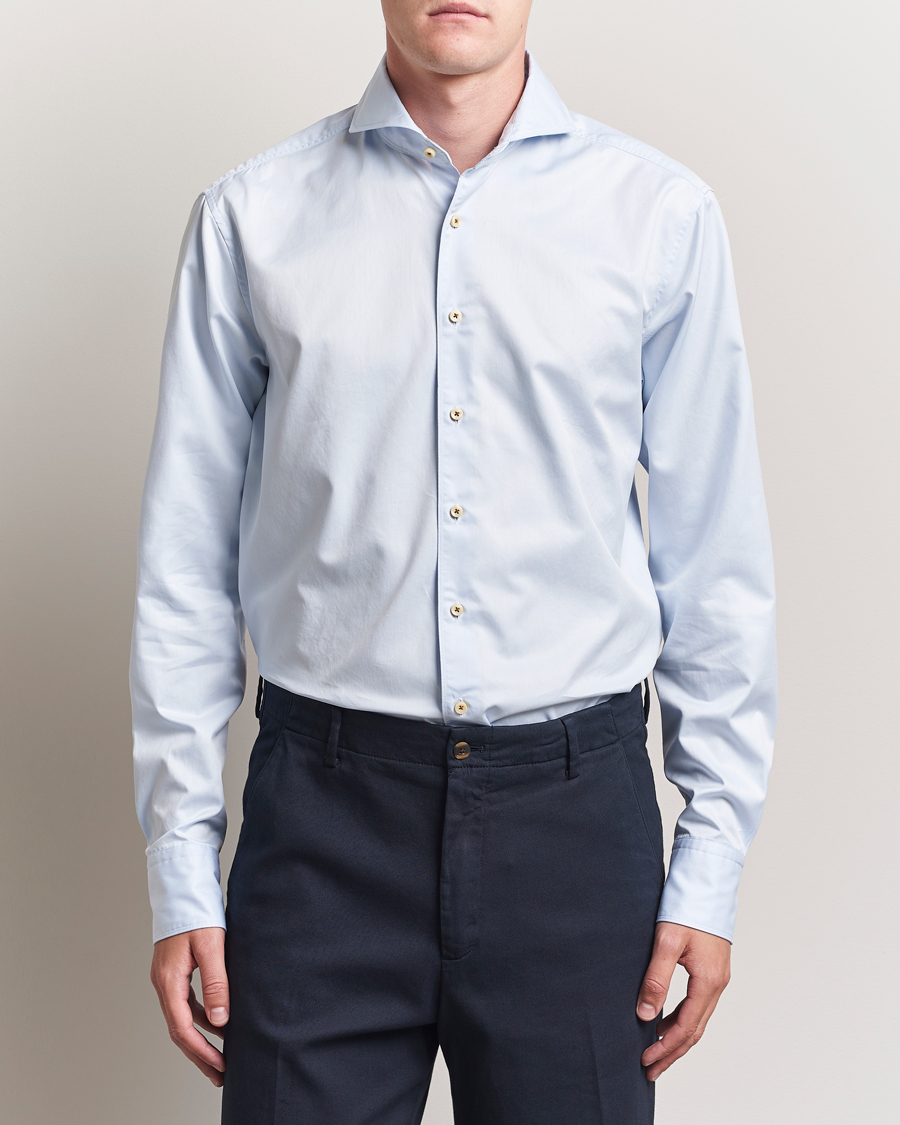 Men | Shirts | Stenströms | Regular Fit Washed Cotton Plain Shirt Light Blue