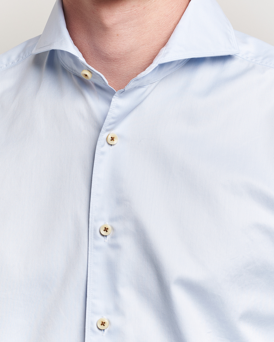 Men | Shirts | Stenströms | Regular Fit Washed Cotton Plain Shirt Light Blue