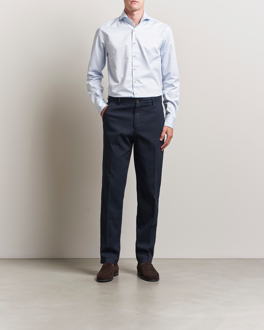Men | Shirts | Stenströms | Regular Fit Pinstriped Casual Shirt Light Blue