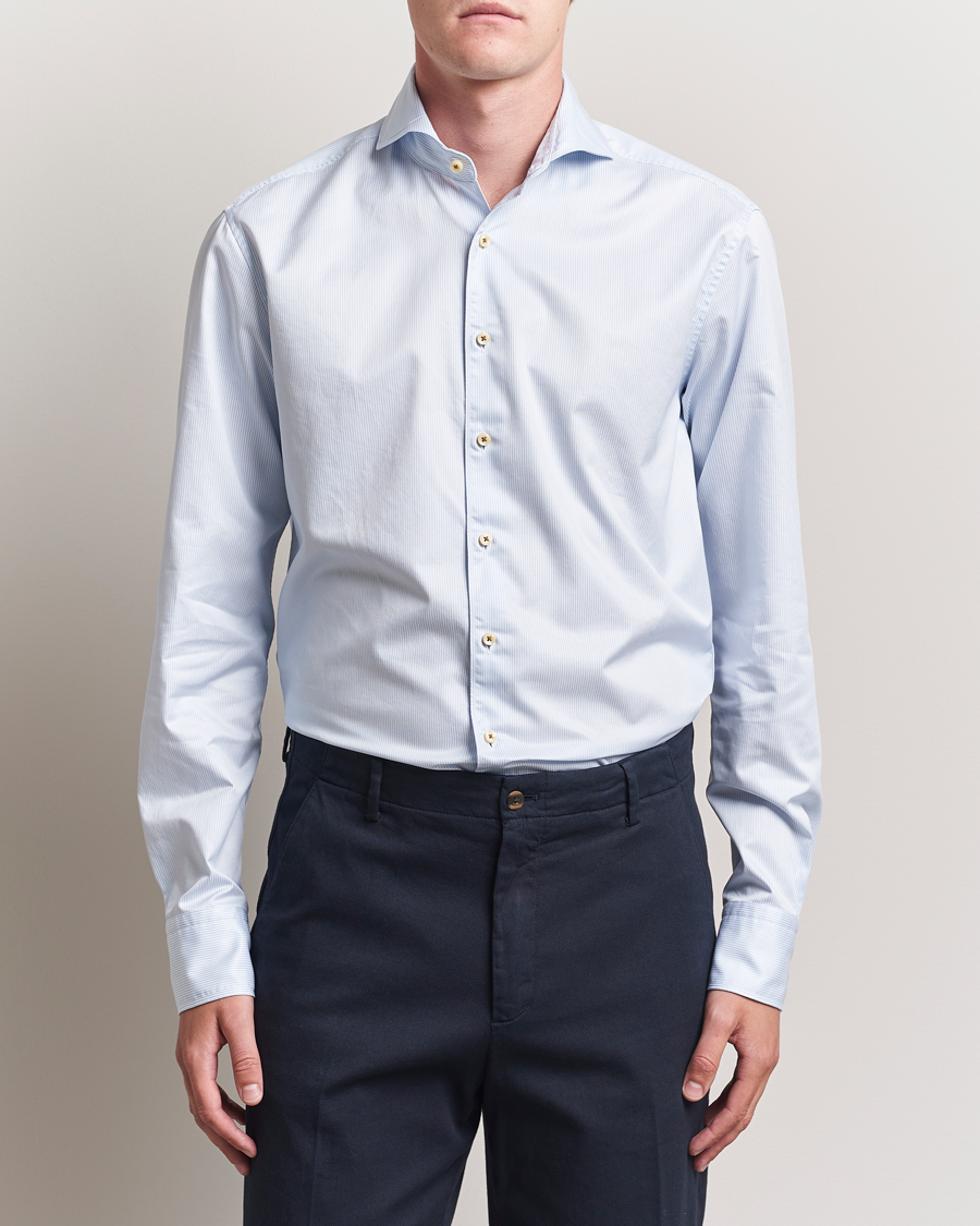 Men | Shirts | Stenströms | Regular Fit Pinstriped Casual Shirt Light Blue