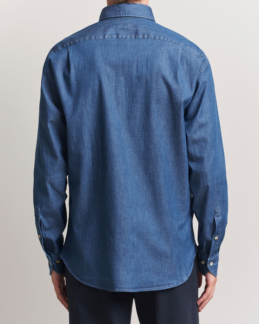 Men | Shirts | Stenströms | Regular Fit Button Down Garment Washed Shirt Denim