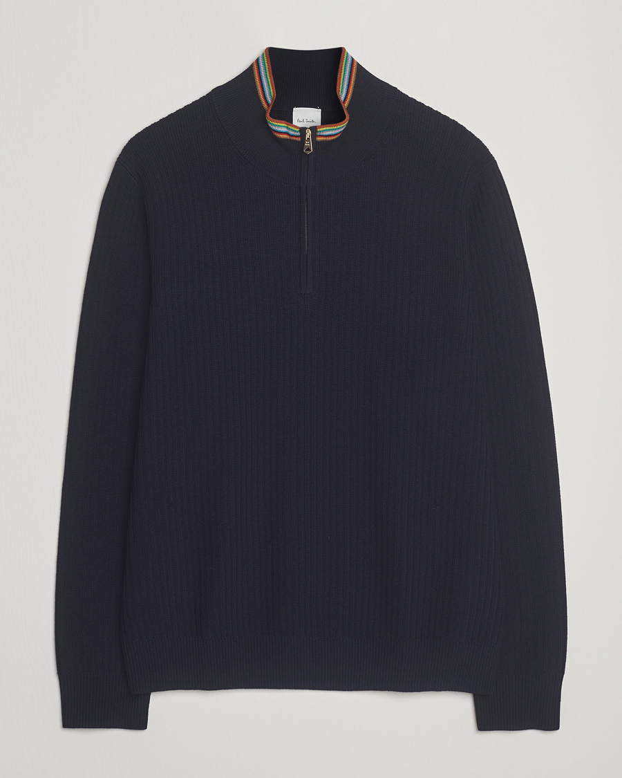 Men | Sweaters & Knitwear | Paul Smith | Merino Rib Knitted Half Zip Navy