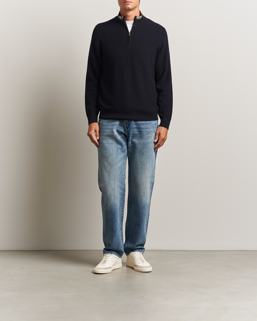 Men | Sweaters & Knitwear | Paul Smith | Merino Rib Knitted Half Zip Navy