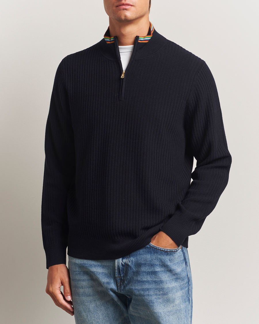 Men | Sweaters & Knitwear | Paul Smith | Merino Rib Knitted Half Zip Navy