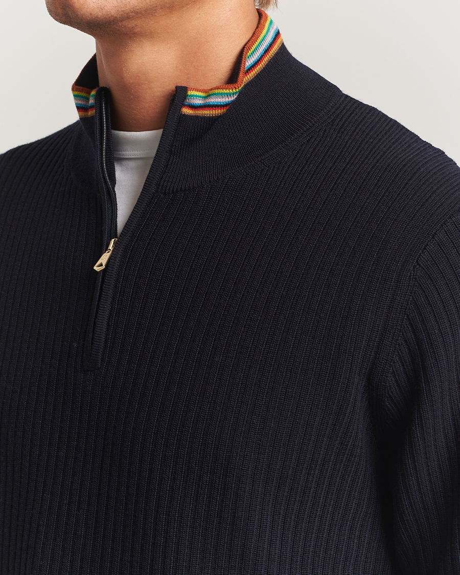 Men | Sweaters & Knitwear | Paul Smith | Merino Rib Knitted Half Zip Navy